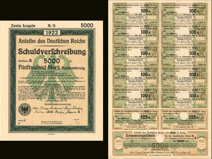 Anleihe des Deutfchen Reichs Schuldverfchreibung - 5,000 German Mark Bond (Uncanceled)